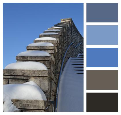 Nature Season Architecture Wall Stairs Snow Staples Winter Blue Wall Image